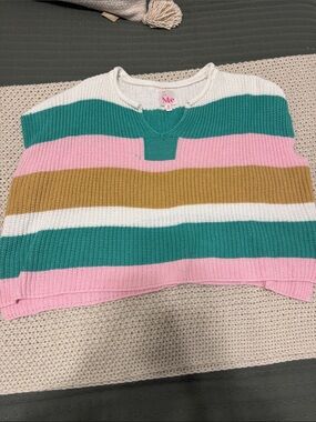 ME Makeover Essentials Knit Stripe Sweater Vest in Pink, Teal, White & Mustard